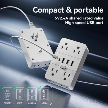 Power Strip 9-in-1 Desktop Station with LED Lamp, Digital Clock, 4 AC Outlets, 3 USB-A and 2 USB-C Ports