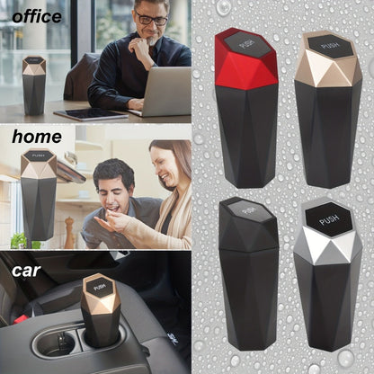 Diamond-Pattern Mini Car Trash Can Pair with Four Bag Rolls, Push Lids and Four Color Choices