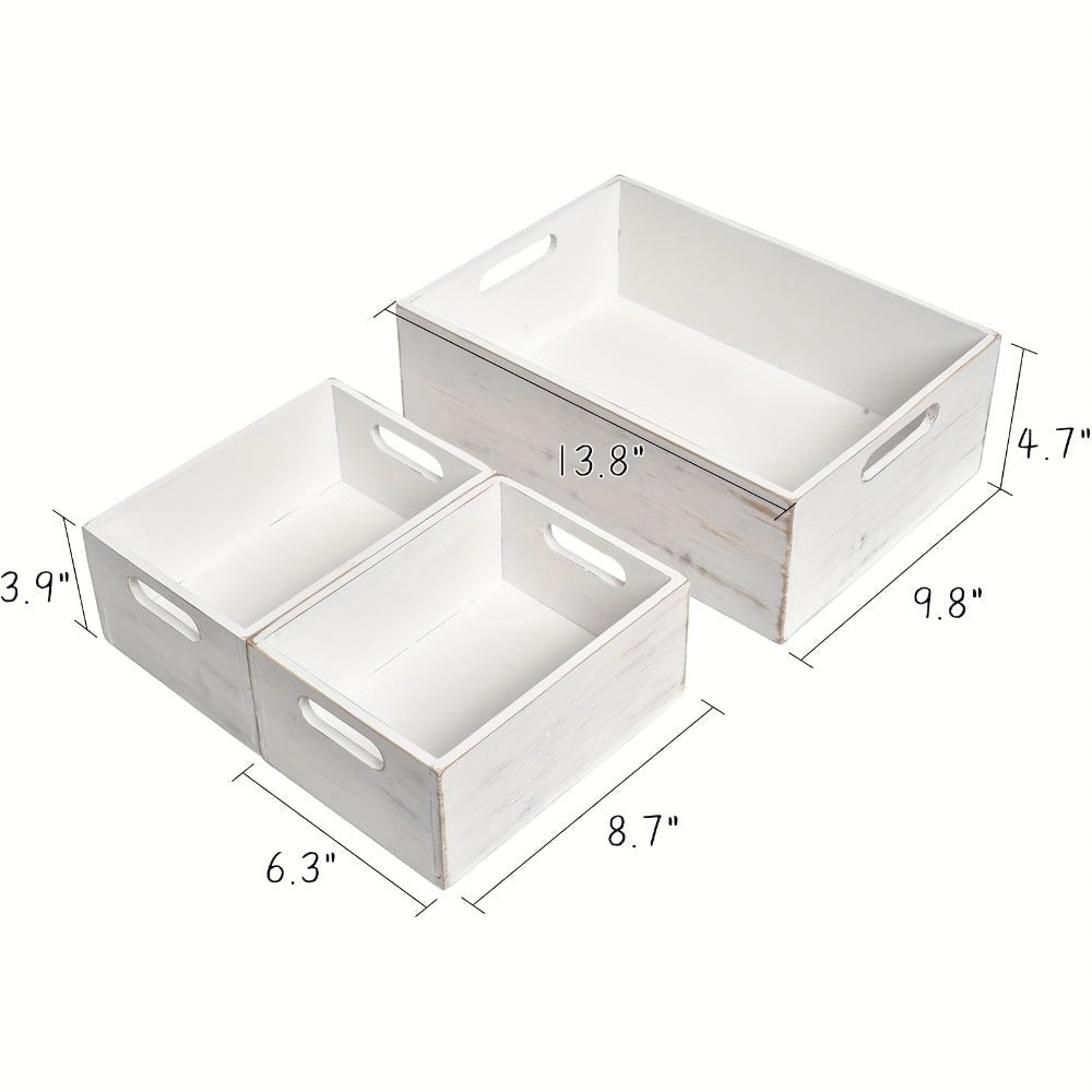 Wooden Crates with Handles Set of 3, Rustic Farmhouse Storage Boxes for Pantry, Shelf, Closet, Arts & Crafts