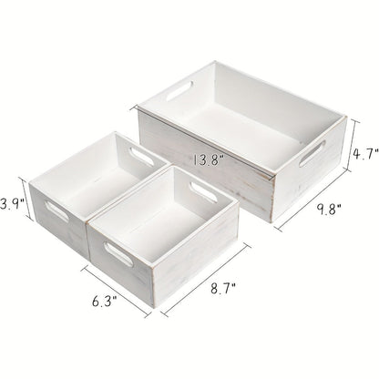 Wooden Crates with Handles Set of 3, Rustic Farmhouse Storage Boxes for Pantry, Shelf, Closet, Arts & Crafts