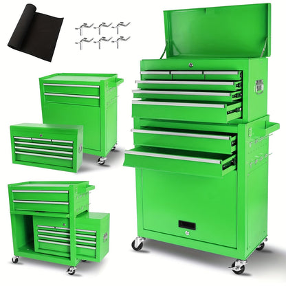 Rolling Tool Chest 8-Drawer Alloy Steel 2-in-1 Mobile Workbench Detachable Top Lockable Wheels Garage for Garden, Patio and Yard Use