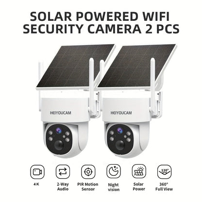 Solar PTZ Security Camera Outdoor 4K Wireless – 360° Pan Tilt Zoom, PIR Motion Detection Alarm, Full Color Night Vision, Two-Way Audio