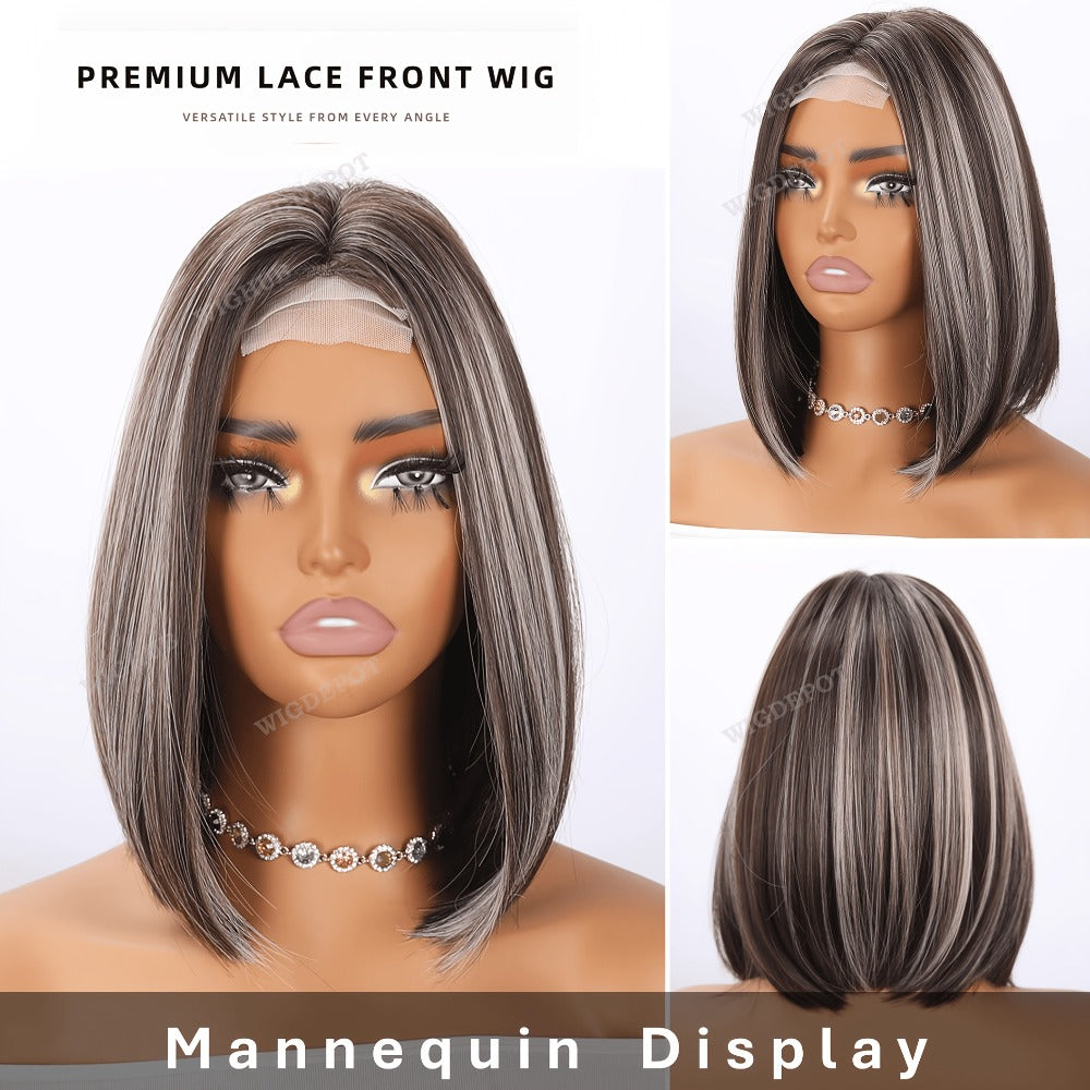 Synthetic Wig 4x1 U-Part Lace Front Bob, 14-Inch Middle Part with Six Color Choices for Cosplay