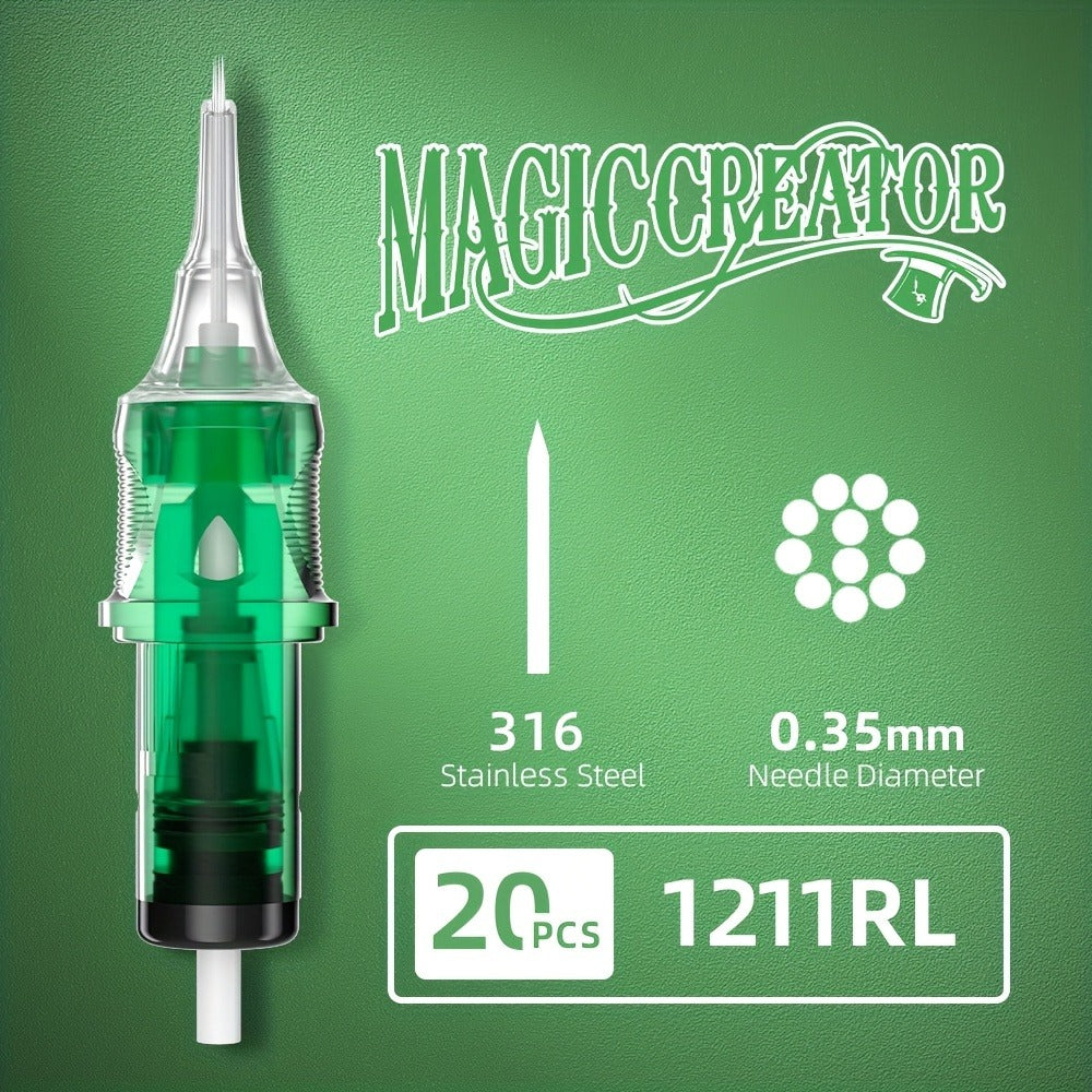 Tattoo Cartridge Needles with MAGICCREATOR Label, 20-Piece Box with 25 RL RS CM M1 Options