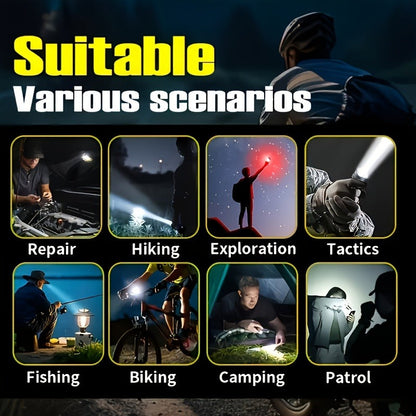 Tactical Flashlight with Fire Starter – Fresnel Lens Igniter, 3000 Lumen LED, 21700 Rechargeable Battery, Zoomable Aluminum Torch