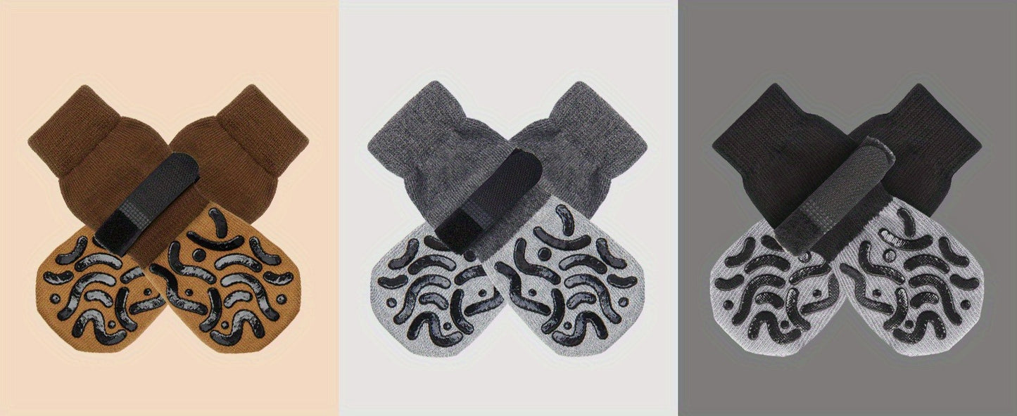 Non-Slip Dog Socks Double-Sided Grip Paw Protector with Adjustable Straps – Anti-Lick Dog Booties for Hardwood Floors