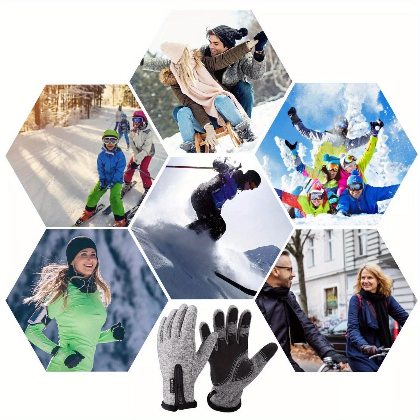 Two-Pair Full-Finger Winter Gloves in Black or Gray with Complete S, M, L, XL and XXL Size Grid