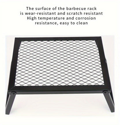 Portable Camping Bonfire Grill with Storage Bag – Heavy Duty Iron Barbecue Rack for Outdoor Picnic, RV Party & Firewood Heating