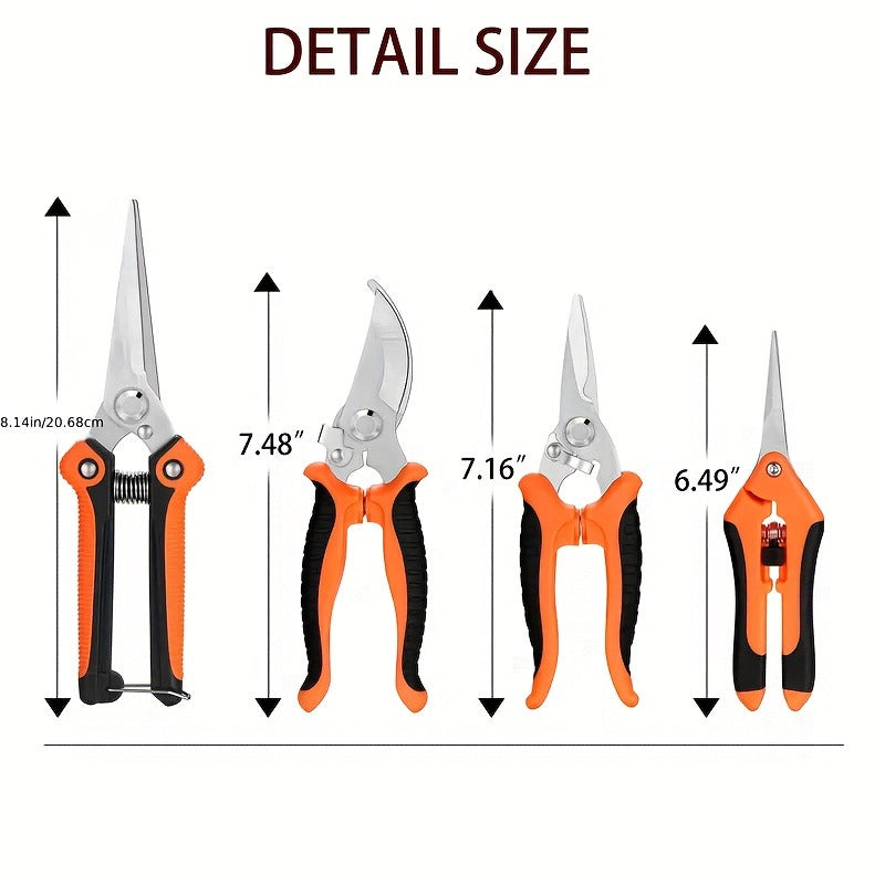 Pruning Shears 6-Piece Set, Stainless Steel Garden Scissors Anti-Slip Handle, Fruit Picking Lawn Bonsai Branch Cutting Tool Gift