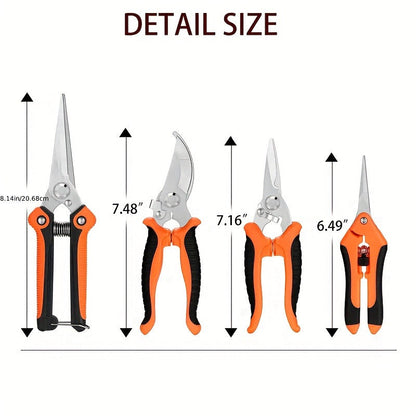 Pruning Shears 6-Piece Set, Stainless Steel Garden Scissors Anti-Slip Handle, Fruit Picking Lawn Bonsai Branch Cutting Tool Gift
