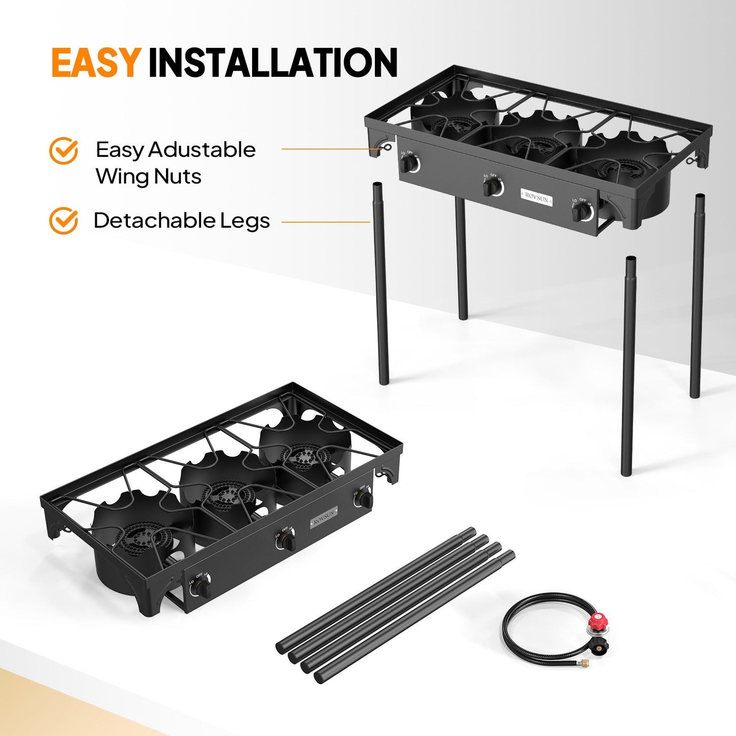 Outdoor Propane Burner Stove Cast Iron High Pressure Gas Cooker with Detachable Stand Legs