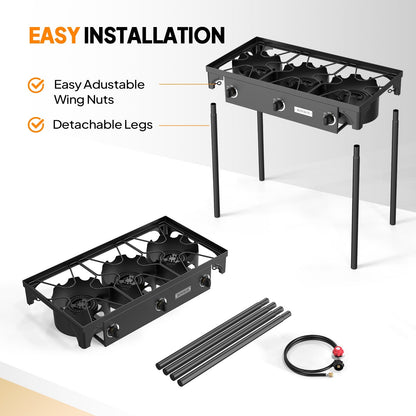 Outdoor Propane Burner Stove Cast Iron High Pressure Gas Cooker with Detachable Stand Legs