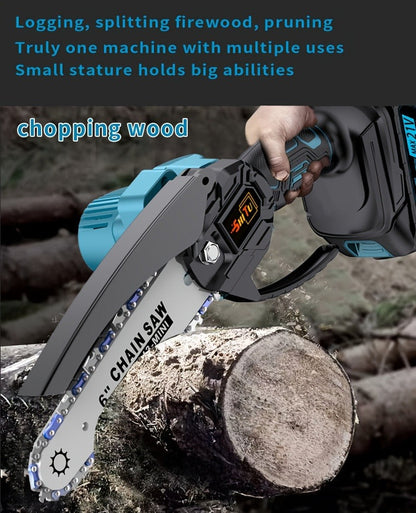 Handheld Electric Chainsaw, Mini Cordless Portable Tree Cutter with Splash Guard, Security Lock, Rechargeable Battery Options