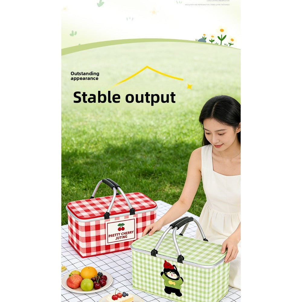 Insulated Picnic Box with Aluminum Frame – Collapsible Thermal Camping Storage Basket for Outdoor Picnic, BBQ