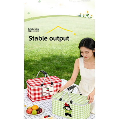 Insulated Picnic Box with Aluminum Frame – Collapsible Thermal Camping Storage Basket for Outdoor Picnic, BBQ