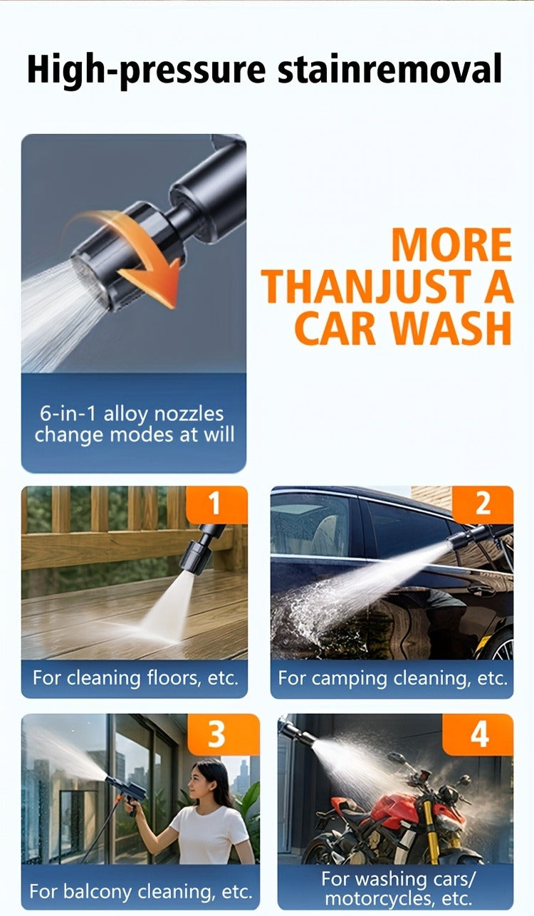 Portable Pressure Washer Cordless 980PSI, 3x 4000mAh Batteries, 5-in-1 Nozzle, Foam Cannon, 33FT Hose