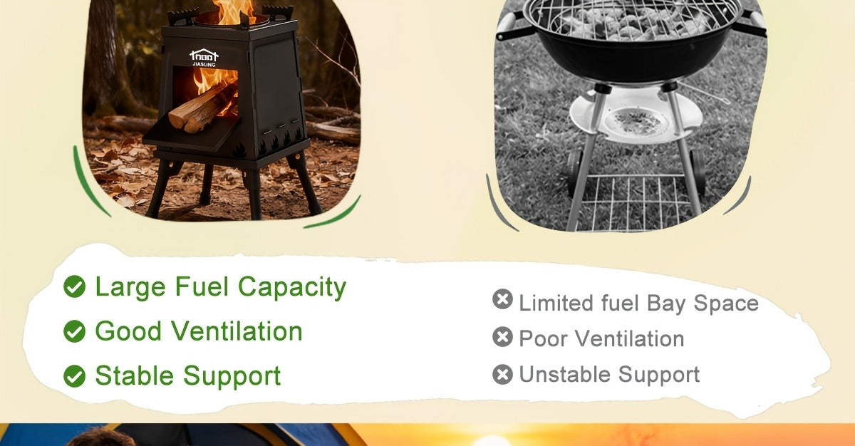 Camping Wood Stove Portable Wood Burning Stove – Outdoor BBQ Rocket Stove for Hiking Picnic Survival Cooking
