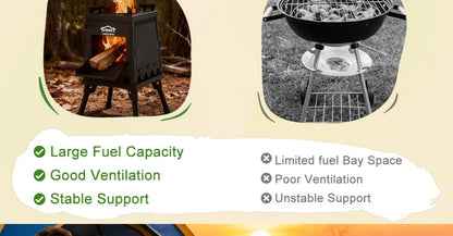 Camping Wood Stove Portable Wood Burning Stove – Outdoor BBQ Rocket Stove for Hiking Picnic Survival Cooking