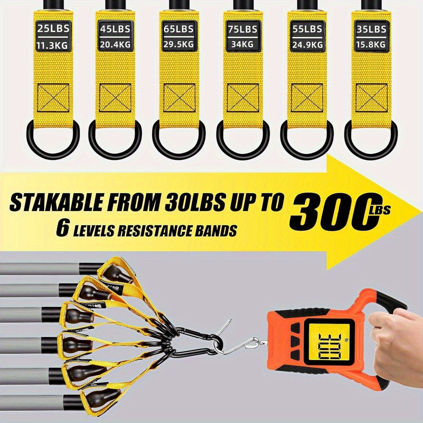 300lb Resistance Band Set – 6 Levels 25-75lb, Handles, Door Anchor & Ankle Straps – Heavy Duty Home Gym Kit for Full Body Strength Training