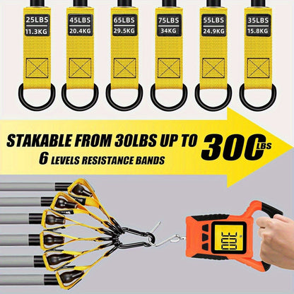 300lb Resistance Band Set – 6 Levels 25-75lb, Handles, Door Anchor & Ankle Straps – Heavy Duty Home Gym Kit for Full Body Strength Training