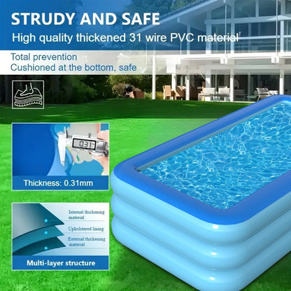 Inflatable Pool XL Extra Large Backyard Swimming Pool 3-Chamber Thick PVC Family Pool for Adults Kids Summer Outdoor Fun Multiple Sizes