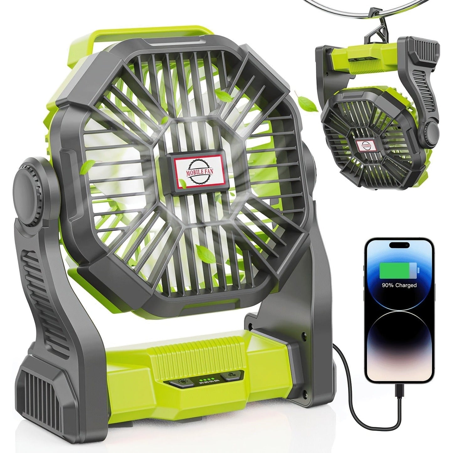 Rechargeable Camping Fan 20000mAh with Misting, Power Bank, RGB Light, 4 Speeds & Tent Hook for Outdoor Use