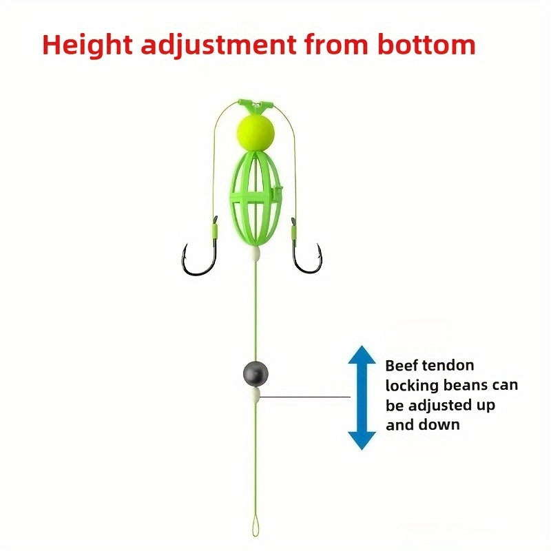 Fishing Hook Cage Set 3pcs Anti-Snag Double Hook Rig with Non-Twist Explosive & Flip Hooks – Carbon Steel Green Lure Fishing Bottom Hanging