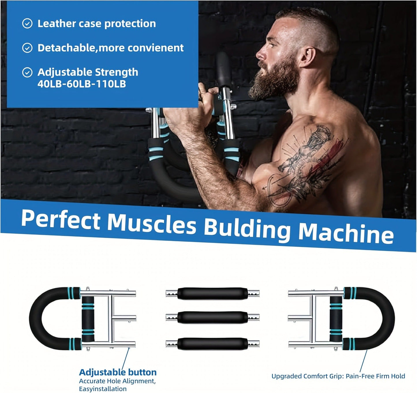 Arm Strength Trainer Three-Bar Chest Expander, Adjustable Multi-Level Resistance, Portable Detachable Forearm & Chest Workout Device