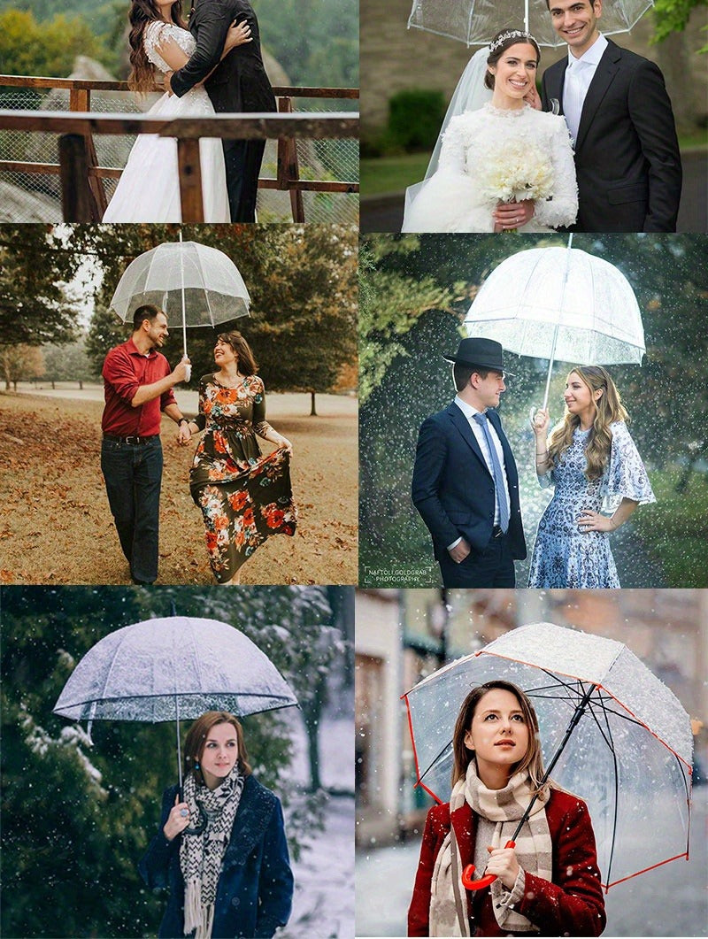 Clear Dome Bubble Umbrella 2 Pack Windproof Rainproof Auto Open 47 Inch Wide Canopy 8-Rib PVC Transparent Umbrella for Weddings Proms
