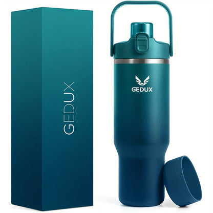 GEDUX Stainless Steel Water Bottle with Handled Lid and Removable Cup in 32oz or 40oz and Nine Styles