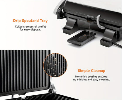 Sandwich Maker 3-in-1 Mini Indoor Grill & Panini Press, Non-Stick 180° Opening, Floating Hinge, 60-Min Timer