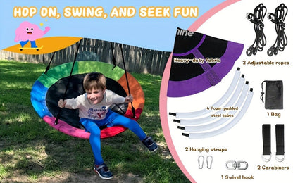 Saucer Tree Swing 43 Inch 360 Degree Rotating Flying Saucer Swing with Swivel Hanging Straps Adjustable Ropes Round Spinner Swing for Tree