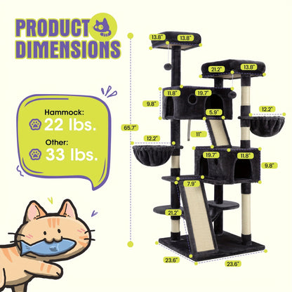 Cat Tree Tower Multi-Level for Indoor Cats – Cat Furniture with Sisal Scratching Posts, Plush Perches, Hammock, Basket & Corner Condo Cave