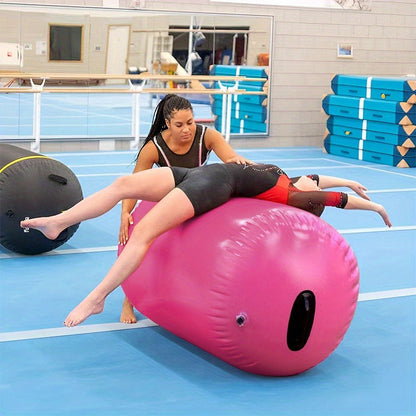 Inflatable Gymnastics Air Barrel Roll with Handle & Air Pump – Circular Air Cushion Tumbling Mat for Home Gym, Yoga