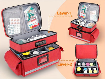 Lockable Medicine Organizer Bag with Combination Lock, Double-Layer Large Capacity Pill Bottle Storage Case for Prescription Bottles First