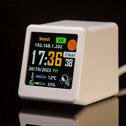 WiFi Weather Station Desktop Clock – Mini Smart Display Temperature Humidity Atmospheric Pressure Wind Speed GIF Animation