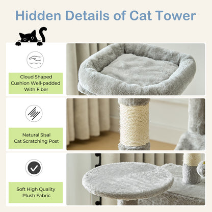 44-Inch Cat Tree Tower with Condo & Hammock – Multi-Level Indoor Cat Tree with Natural Sisal Scratching Posts
