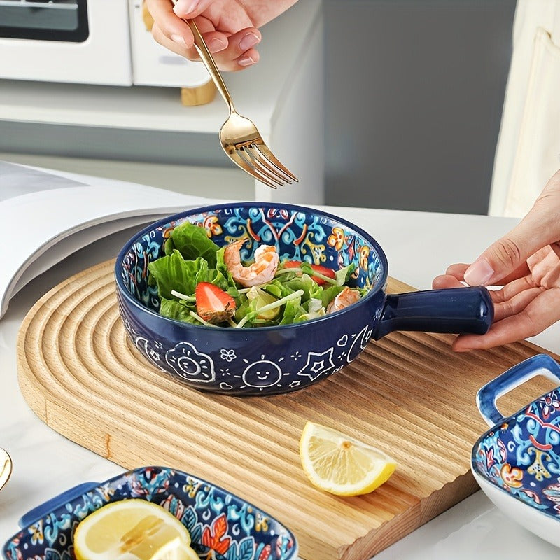 Ceramic Bowl Set with Lids 8-Piece Bohemian Soup Noodle Salad Bowls, for Home Cooking, Dining and Outdoor Meals