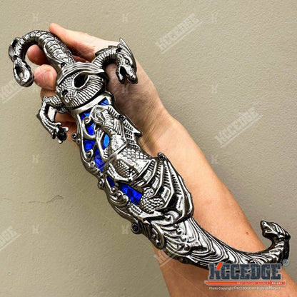 Medieval Fantasy Fixed Blade Knife with Scabbard – 9" Dragon Cosplay Collectible Dagger, 440 Stainless Steel