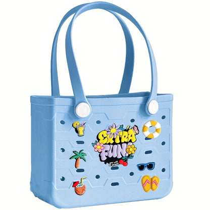 EVA Beach Bag for Women with Drainage Holes Waterproof Tote Bag Summer Outdoor Camping Shopping Travel Bag with Cute Decorations