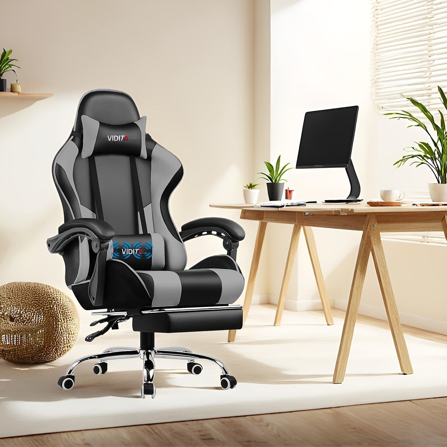 RGB Gaming Chair with LED Lights Footrest Ergonomic Gaming Chair with Massage Lumbar Support Reclining Video Game Chair for Adults Home