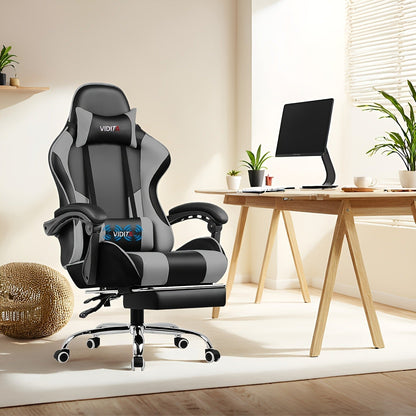 RGB Gaming Chair with LED Lights Footrest Ergonomic Gaming Chair with Massage Lumbar Support Reclining Video Game Chair for Adults Home