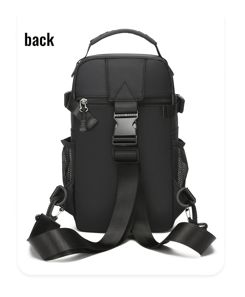 Multi-Pocket Crossbody Chest Pack with Adjustable Sling Strap, Zipper Compartments and Black or Grey Finish