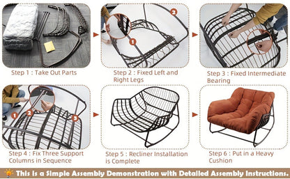 Papasan Rocking Chair Outdoor Wicker Egg Chair with Cushion & Pillow, Large Patio Rocker for Garden