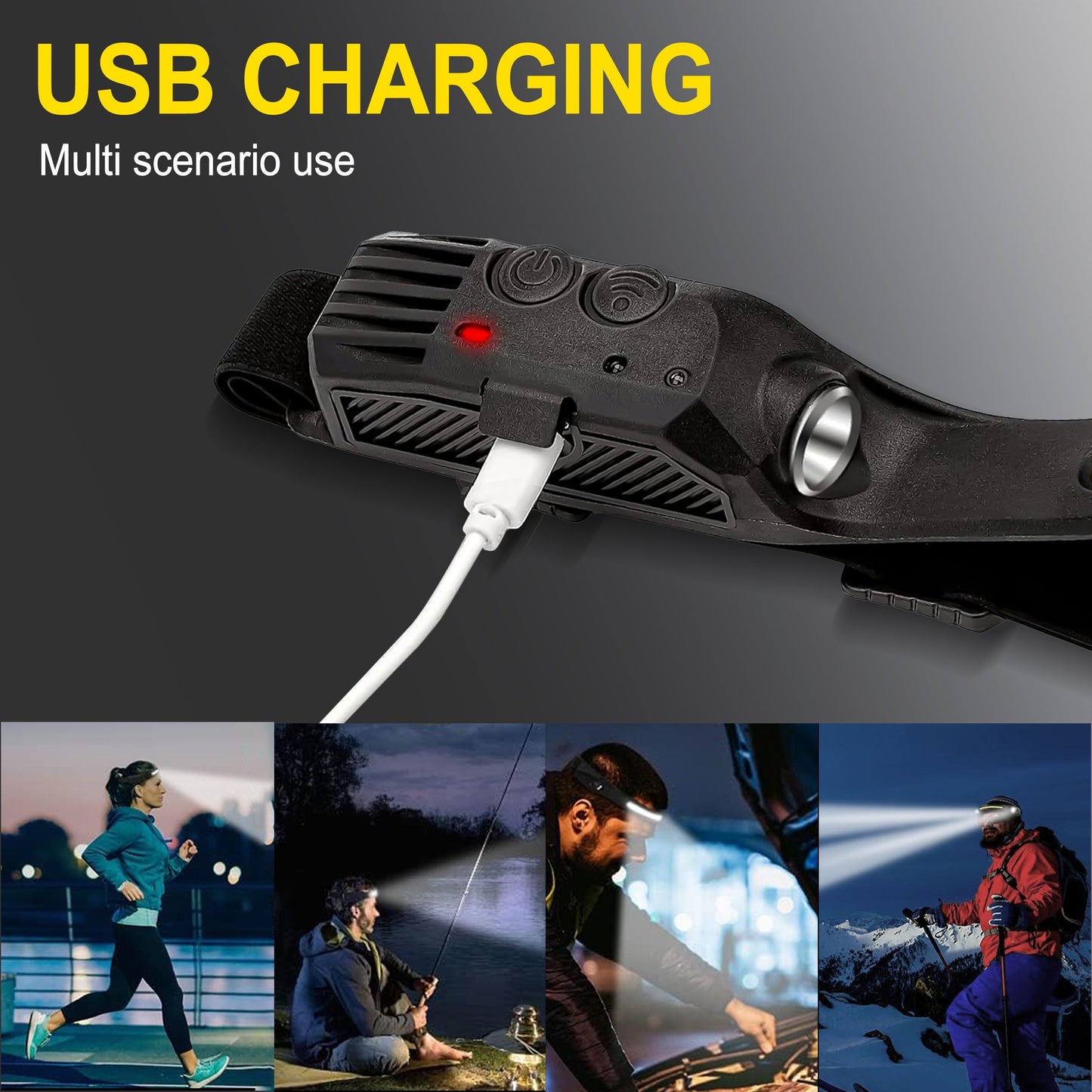Four-Pack Rechargeable COB Strip Headlamps with 230° Wide-Light Label, Side Spotlight and Motion Sensor