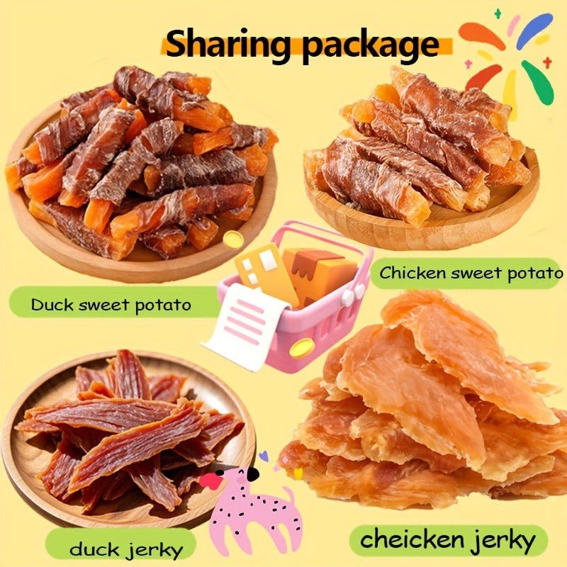 Training Treats, Duck Jerky Dog Treats – Chicken-Wrapped Sweet Potato Sticks, Chewy Long Lasting Chews for Small Medium Large Dogs