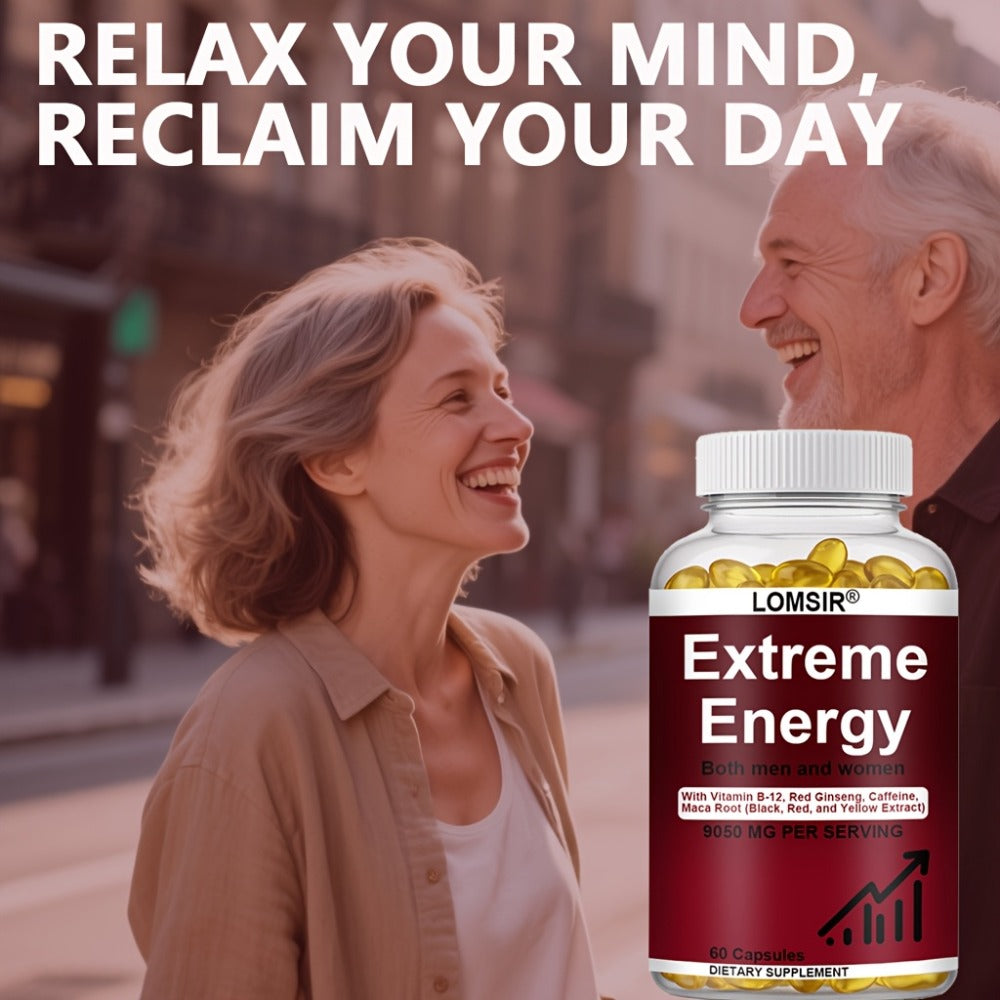 Red Ginseng Energy Capsules 9050mg with Maca & Saw Palmetto, Everyday Vitality & Stamina Supplement for Men & Women