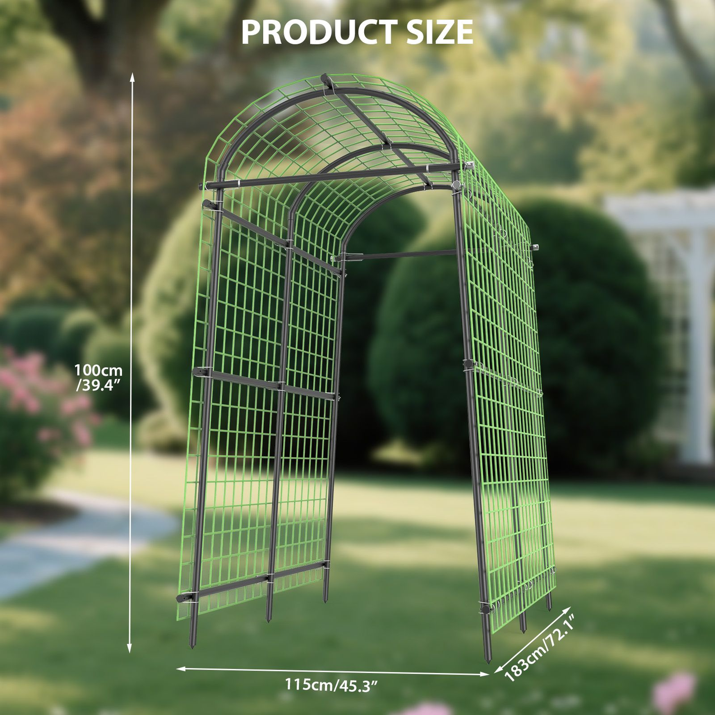 Garden Arch Trellis 7.5ft Tall Metal Climbing Plant Support with Netting for Vegetables Flowers Roses for Garden, Patio and Yard Use