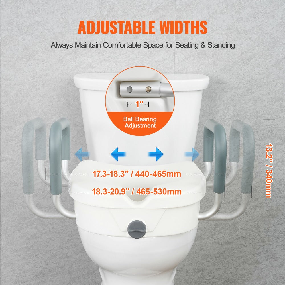 Raised Toilet Seat with Arms for Seniors & Elderly - 5 Inch Elevated Toilet Seat, Twist Lock, Adjustable Armrests with Padding