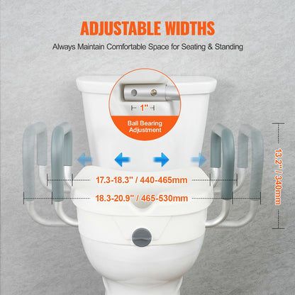 Raised Toilet Seat with Arms for Seniors & Elderly - 5 Inch Elevated Toilet Seat, Twist Lock, Adjustable Armrests with Padding